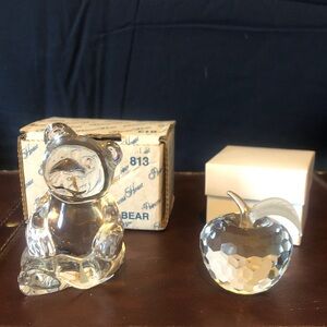 Lead crystal teddy bear 4” Princess House & Austrian lead crystal apple 2.5” EUC